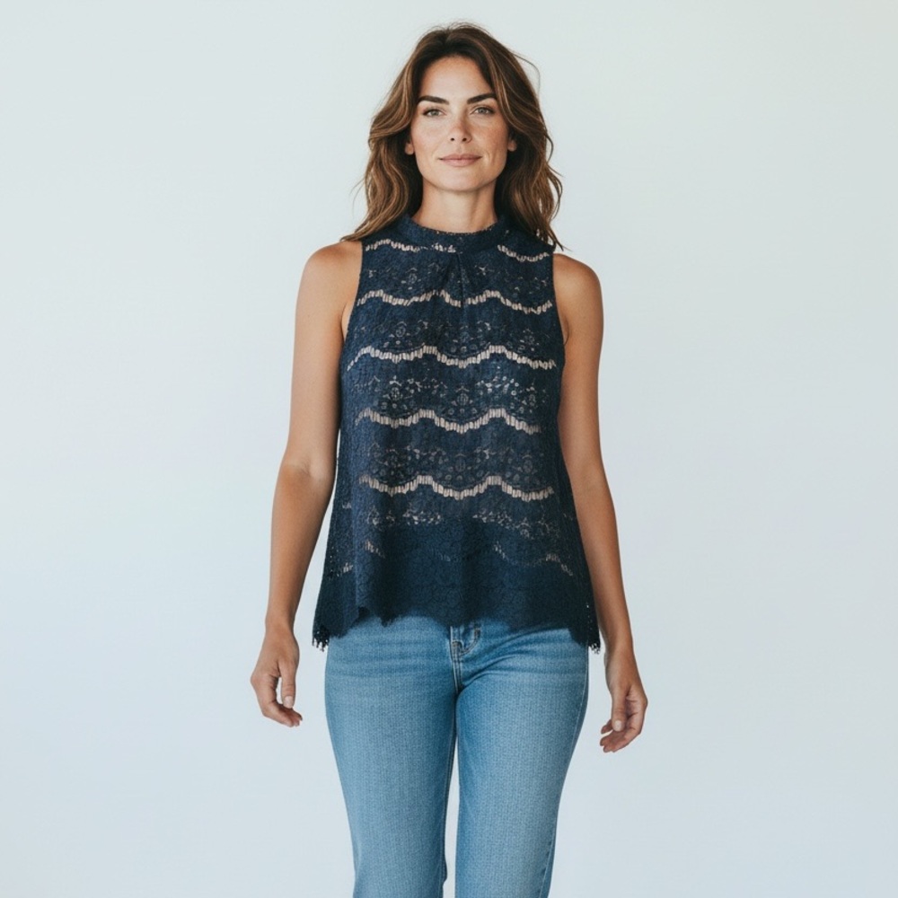 Lace Halter w/Lining Halter Top S/P Sleeveless Mock Neck Black Color‎